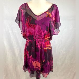 Express magenta tropical print chiffon overlay dress size large